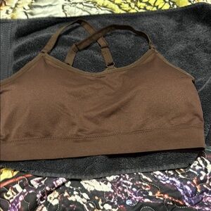 Zenana Outfitters Brown Sports Bra with Crossed Straps
